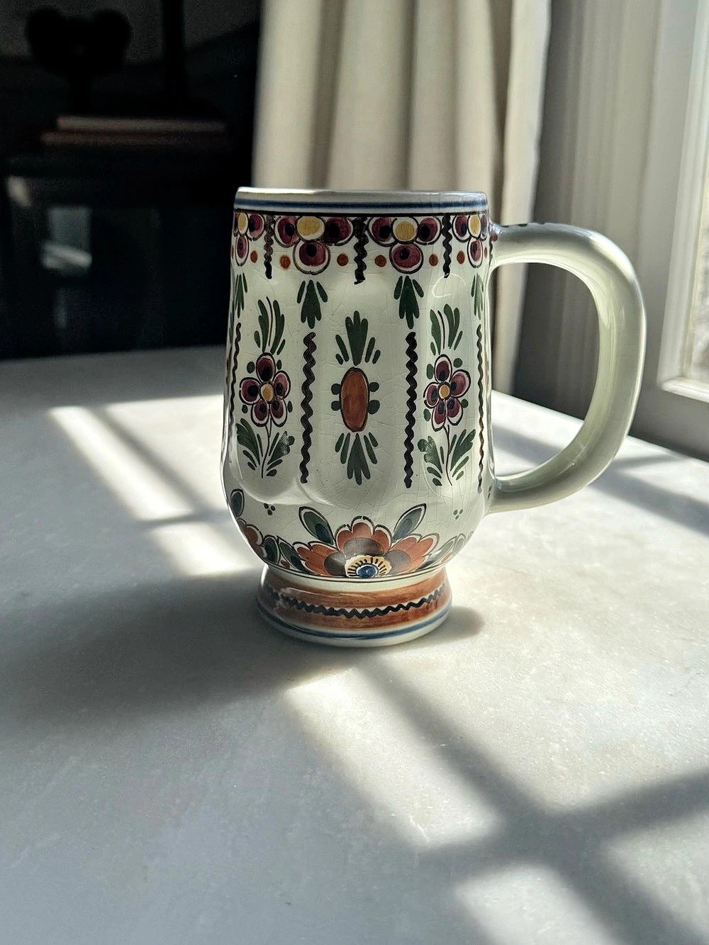 Vintage Delft Holland Hand Painted Floral Beer Stein Mug Tankard 5.5” Polychrome